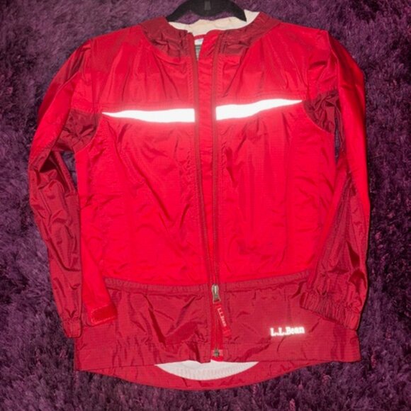 Vintage L.L. Bean Kids Windbreaker Red Reflective Hooded Jacket - Picture 1 of 8